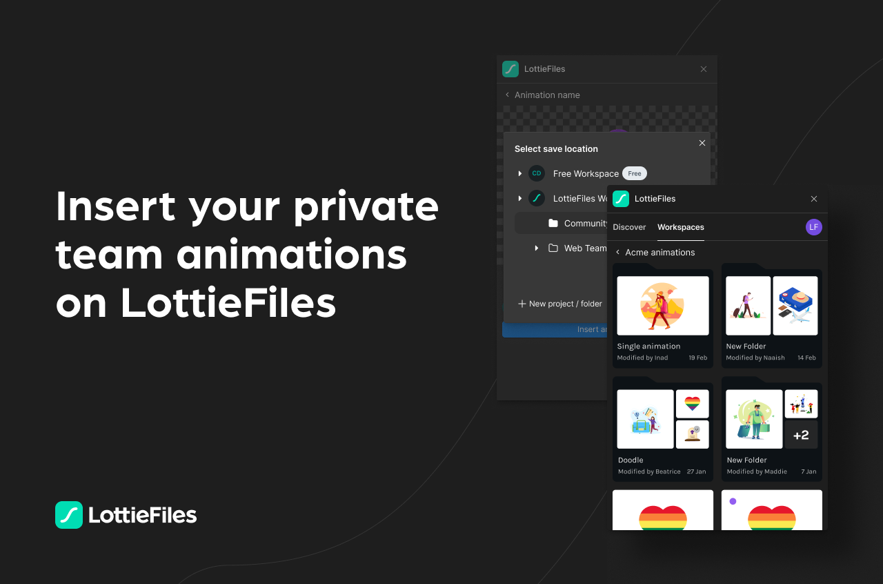 Insert your private team animations on LottieFiles