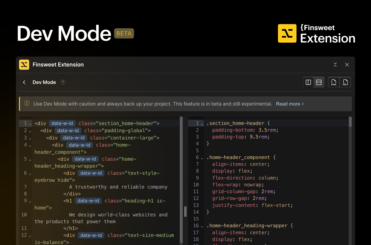 Dev mode for Webflow